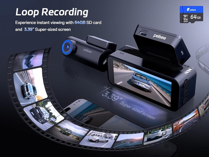 P1 Pro 4K Front/Rear Dash Cam STARVIS 64GB Card Night Vision GPS WiFi ADAS8