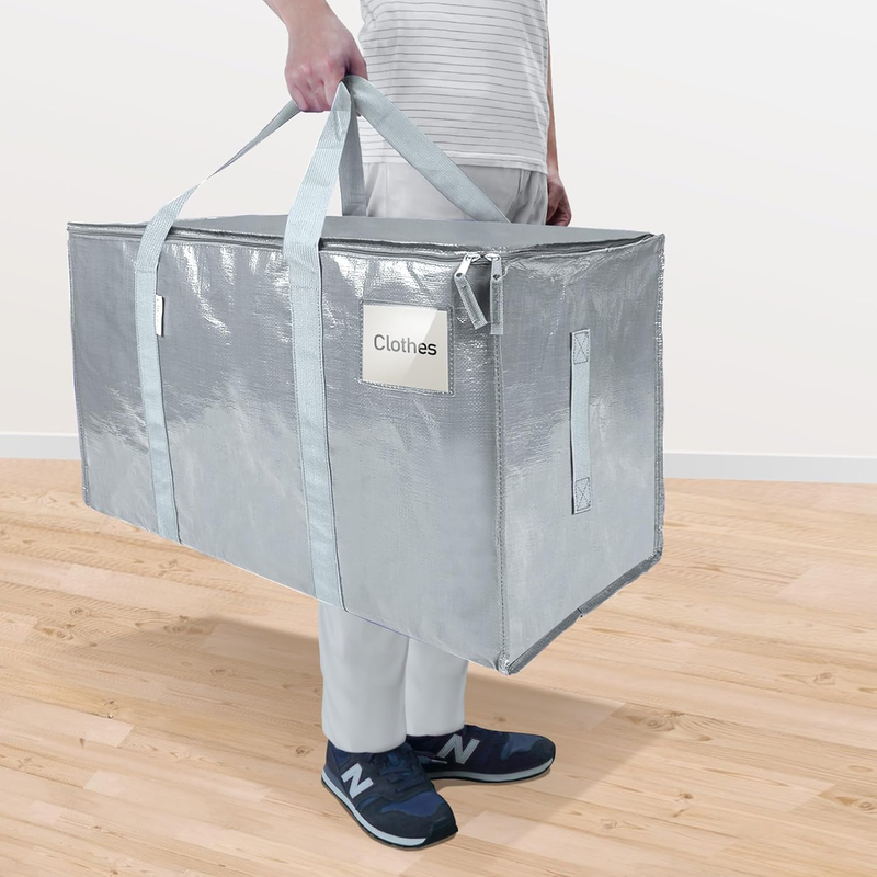 6 Pack Extra Large Heavy Duty Moving Bags Zipper Storage Totes Light Grey1
