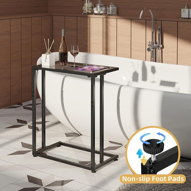 C Shaped Glass End Table, Black Side Table for Couch, Bed, Small Spaces8