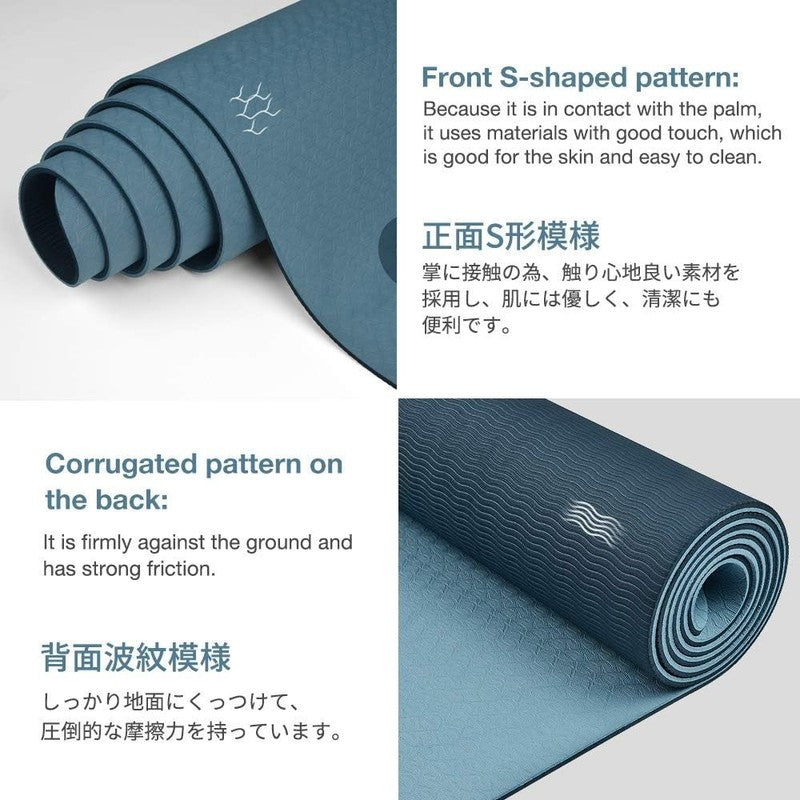Yoga Mat Non Slip Eco Friendly Exercise Fitness Mat w/ Carry Strap Home Gym Blue1