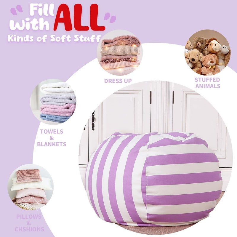 Kids Stuffed Animal Storage Bean Bag Cover XL Cotton Canvas Purple3