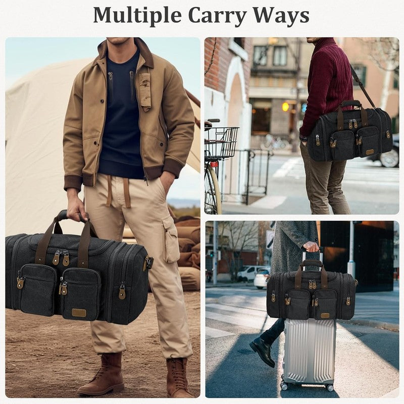 Expandable 60L Canvas Duffle Bag Dark Grey Travel Gym Weekender Carry On6