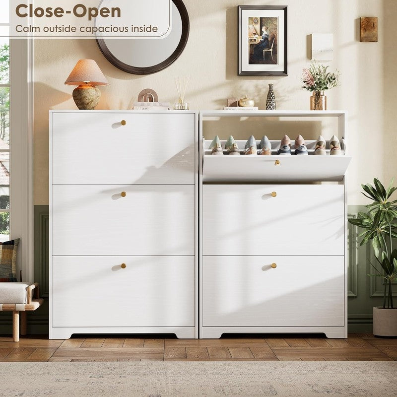 47'' Shoe Cabinet 3 Flip Drawers Narrow Organizer Freestanding Entryway White2