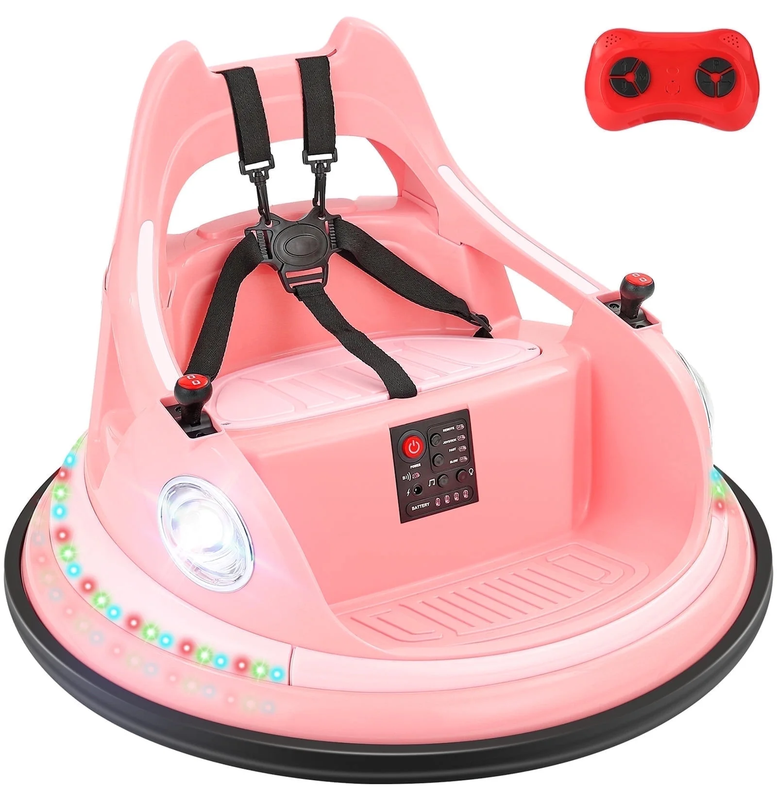 12V Pink Toddler Bumper Car 360° Spin Remote Control Ride-On with 5 LED Lights10
