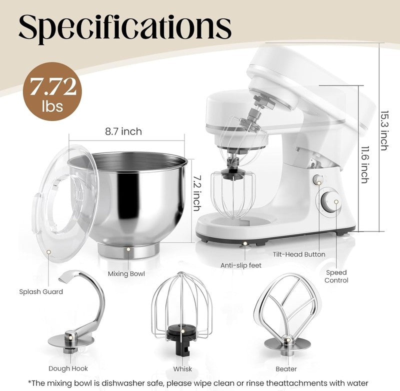 800W Stand Mixer 5.3QT 6-Speed w/ Pulse Dough Hook Whisk Beater6