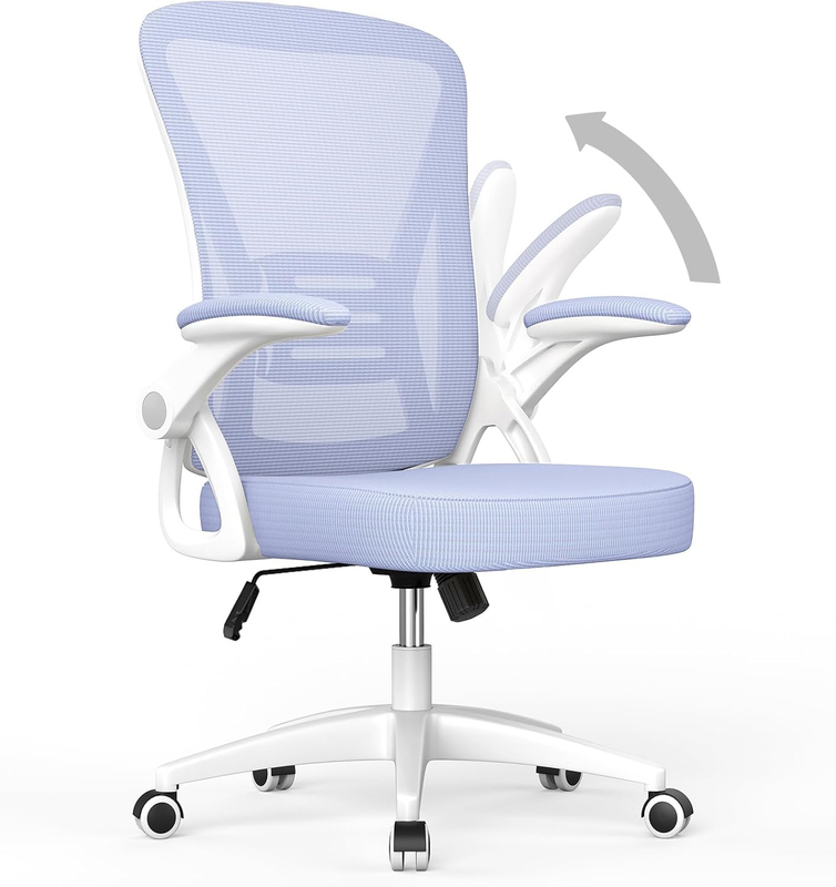 Ergonomic Mesh Office Chair Mid Back Swivel Desk Chair Flip Up Arms Purple10