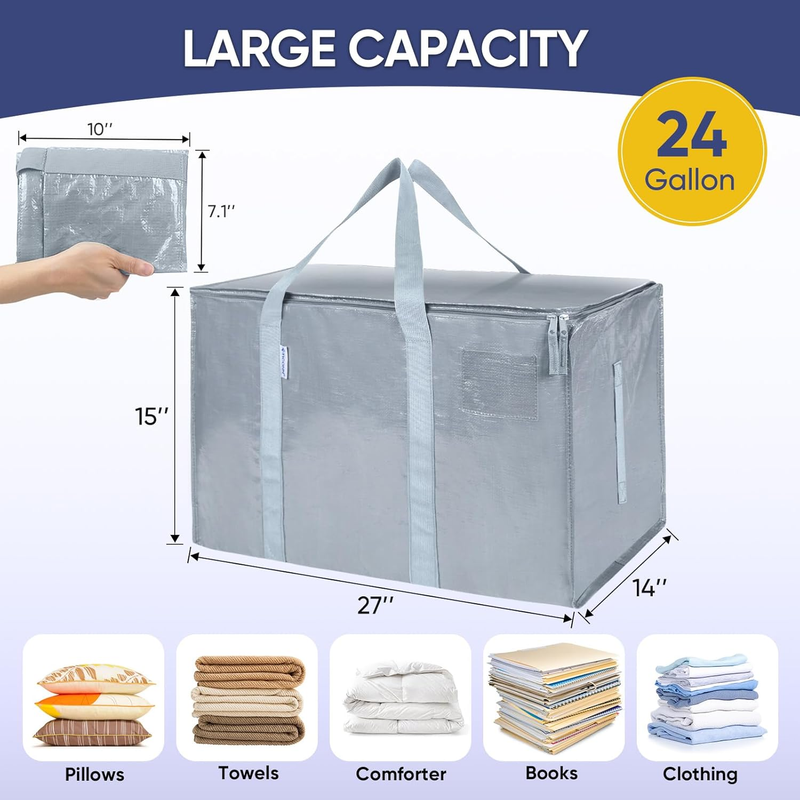 6 Pack Extra Large Heavy Duty Moving Bags Zipper Storage Totes Light Grey4