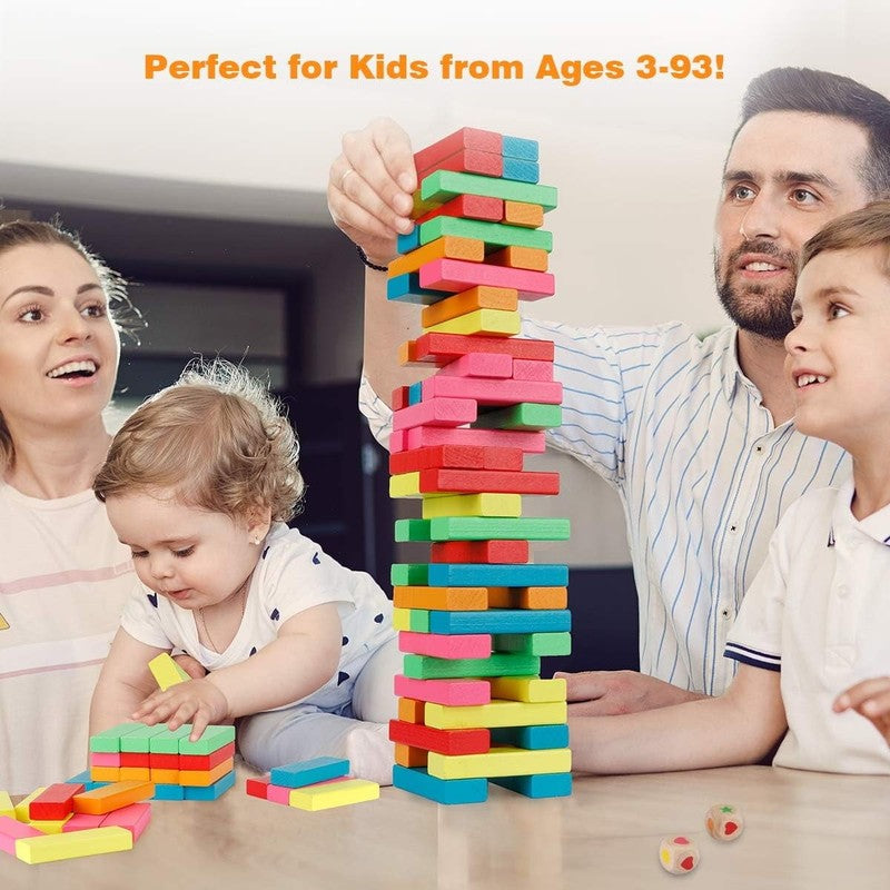 Wooden Blocks Stacking Game with Storage Bag, Toppling Colorful Tower Building B4