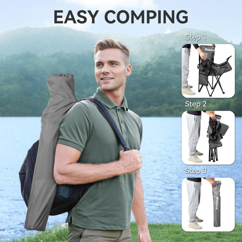 2 Pack Folding Camping Chair with Cooler Pouch, Mesh Backrest and Cup Holder Poc4