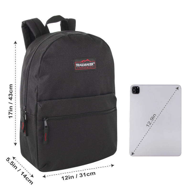 Black Classic Backpack 17" Dual Zipper School Travel Bag1