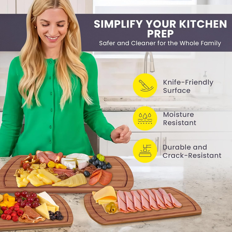 Organic Wooden Cutting Boards for Kitchen with Lifetime Replacements - 3Pc Set N6
