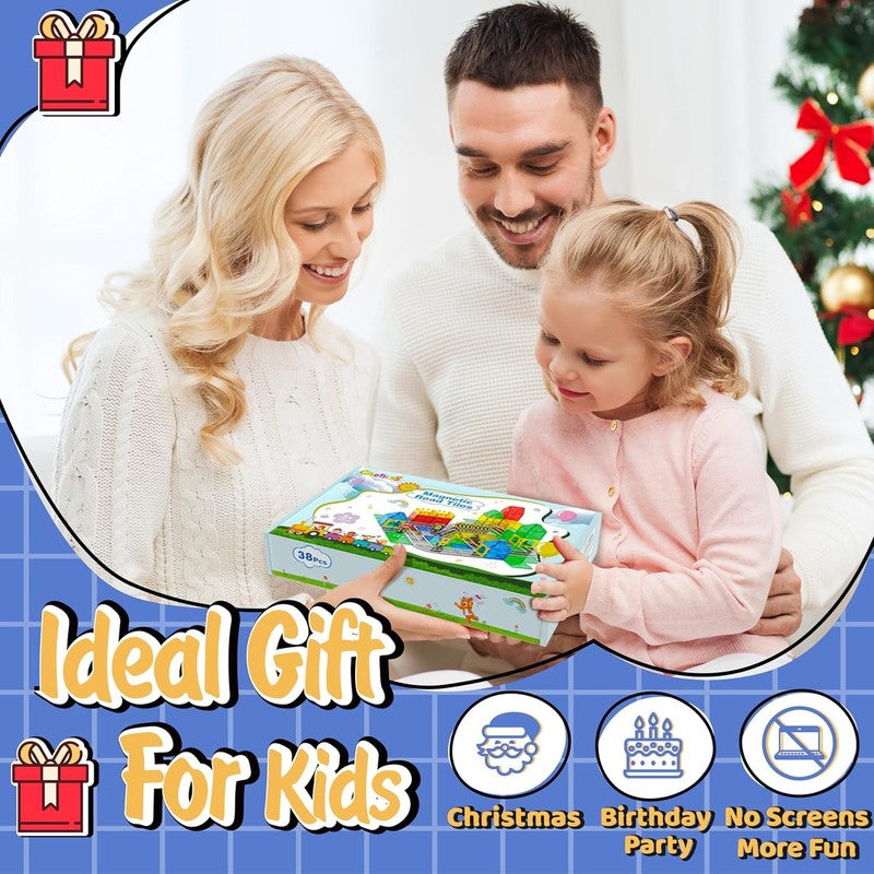 Magnetic Tiles Road Set – Montessori Building Blocks STEM Toy for Kids Ages 3–85