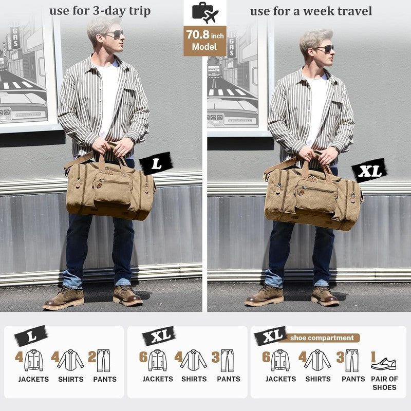 Canvas Duffle Bag for Travel 60L Duffel Overnight Weekend Bag(Coffee)5