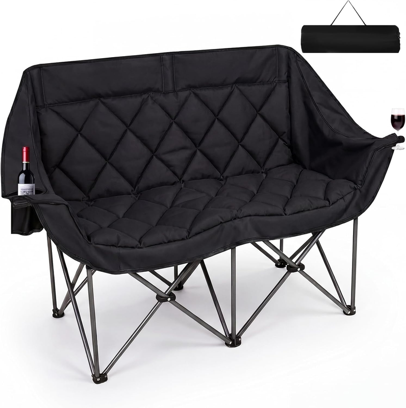 Double Camping Chair 2-Person Oversized Folding Loveseat Heavy Duty 750LBS8