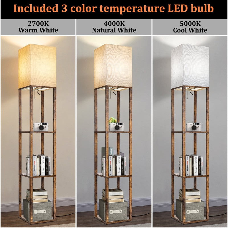 Dimmable Wood Floor Lamp with Shelves, Modern Standing Lamp for Living Room5