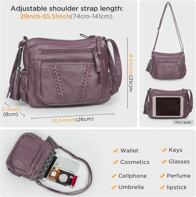 Women Crossbody Bag Tassel PU Leather Shoulder Handbag Purse Pocketbook2