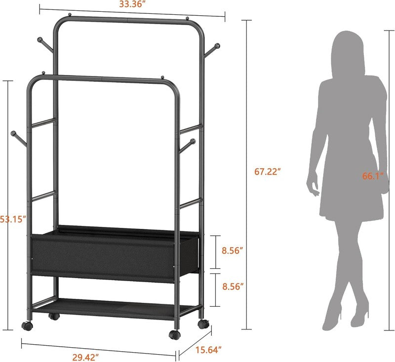 Portable Clothing Rack with Wheels, Black Garment Rack for Hanging Clothes6