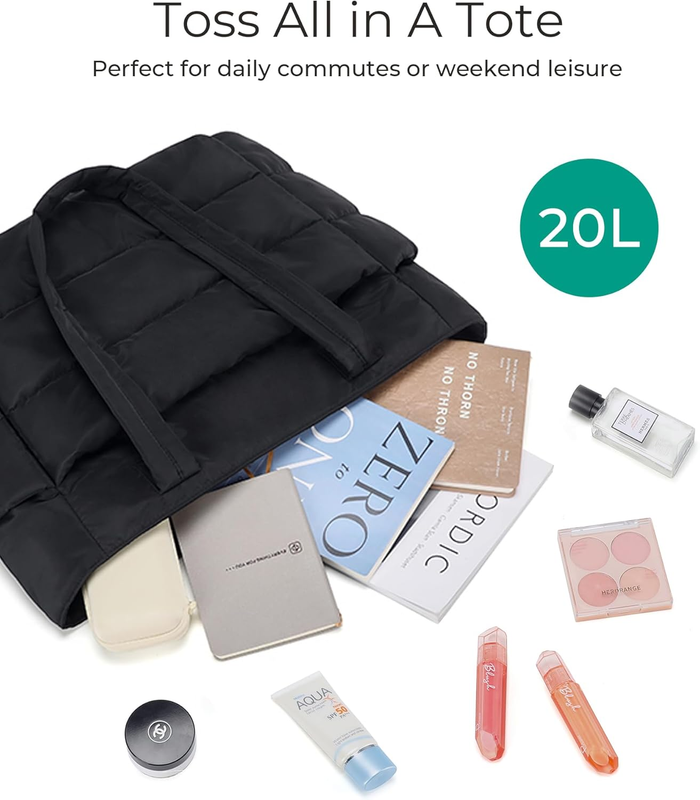 Women's Lightweight Puffy Tote Bag Shoulder Bag with Compartments Travel Gym5