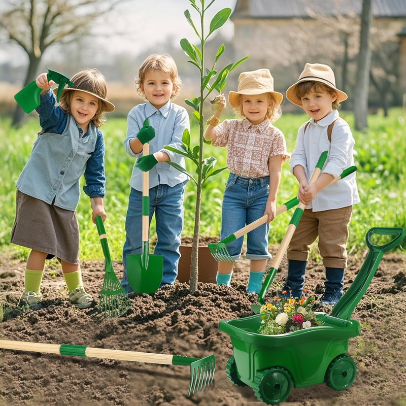 Kids Gardening Tools Set   7Pcs Wheelbarrow Set for Kids with Shovel, Rake, Leaf2