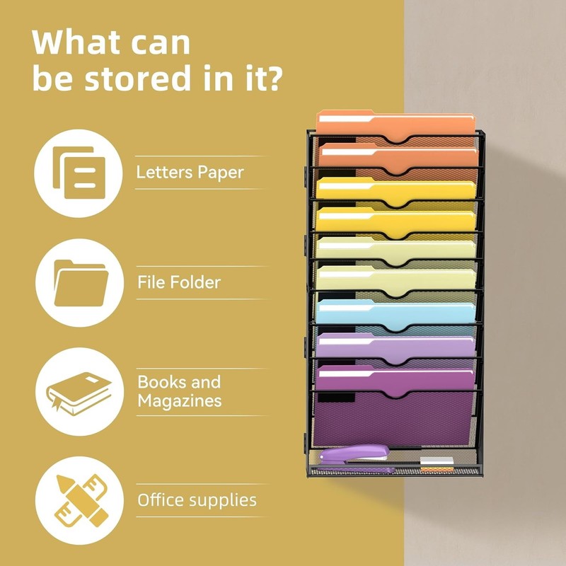 10-Tier Desktop Organizer Hanging Wall File Holder for Papers, Wall File Folder 2