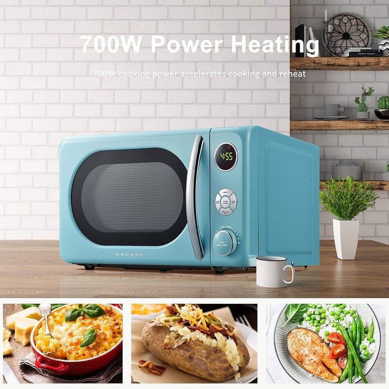 0.7 Cu Ft Retro Microwave Oven LED Pull Handle Child Lock Bebop Blue2