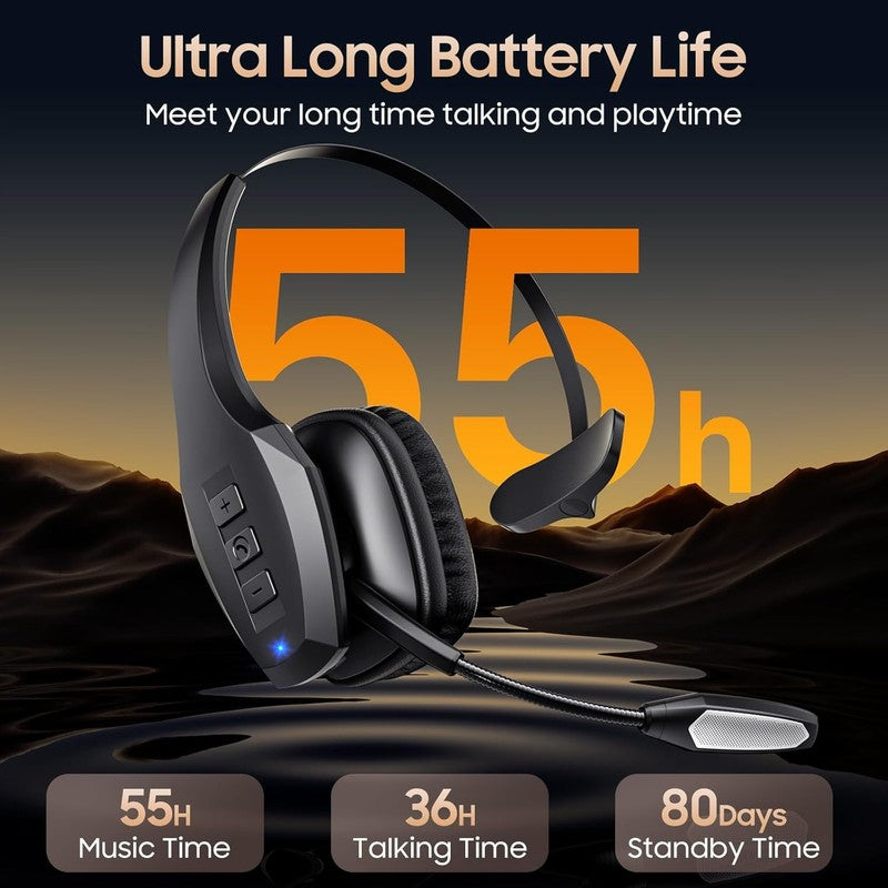 Trucker Bluetooth Headset Dual Noise Cancel Mic 55H Work Wireless PC/Phone6