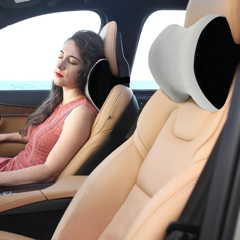 Memory Foam Car Neck Pillow w/ Adjustable Strap & Breathable Cover   Silver7