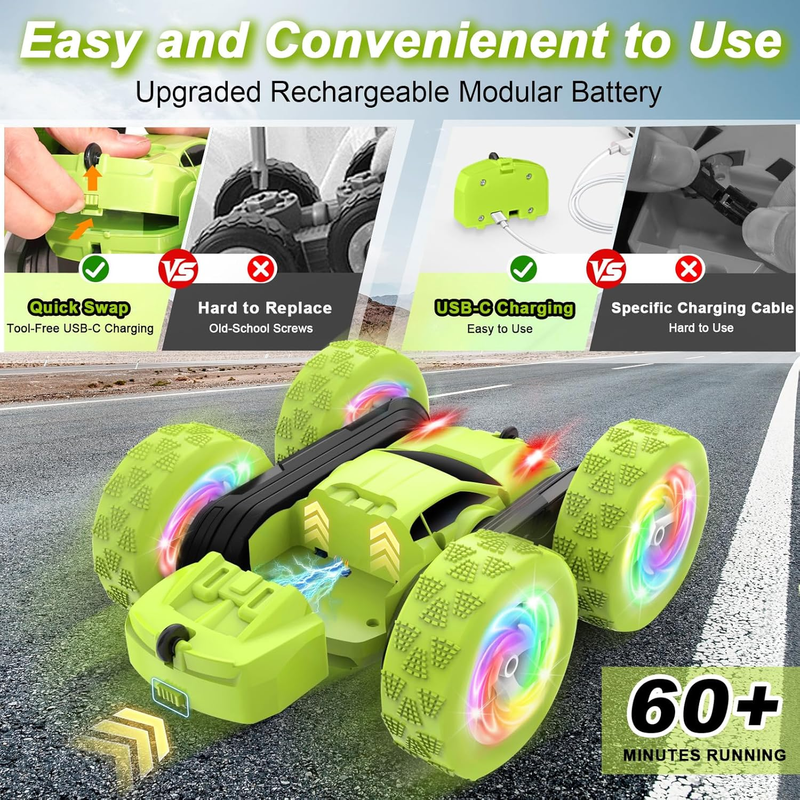 RC Stunt Crawler Car 2.4GHz 360 Flips Double Sided Boys Gift Green1
