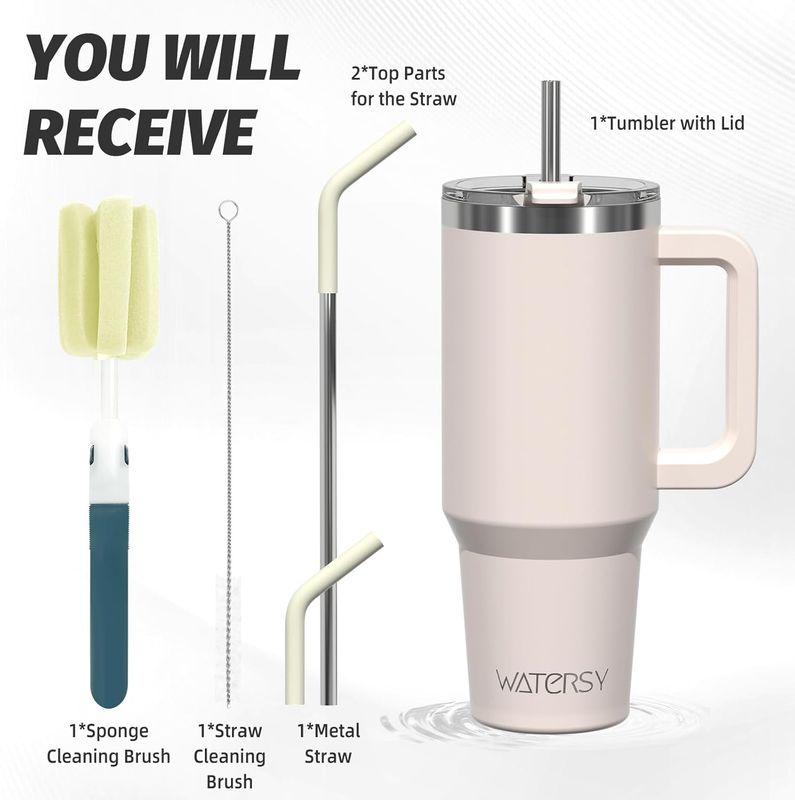 40oz Stainless Steel Tumbler w/ Handle Straw Lid Insulated Pale Sage2