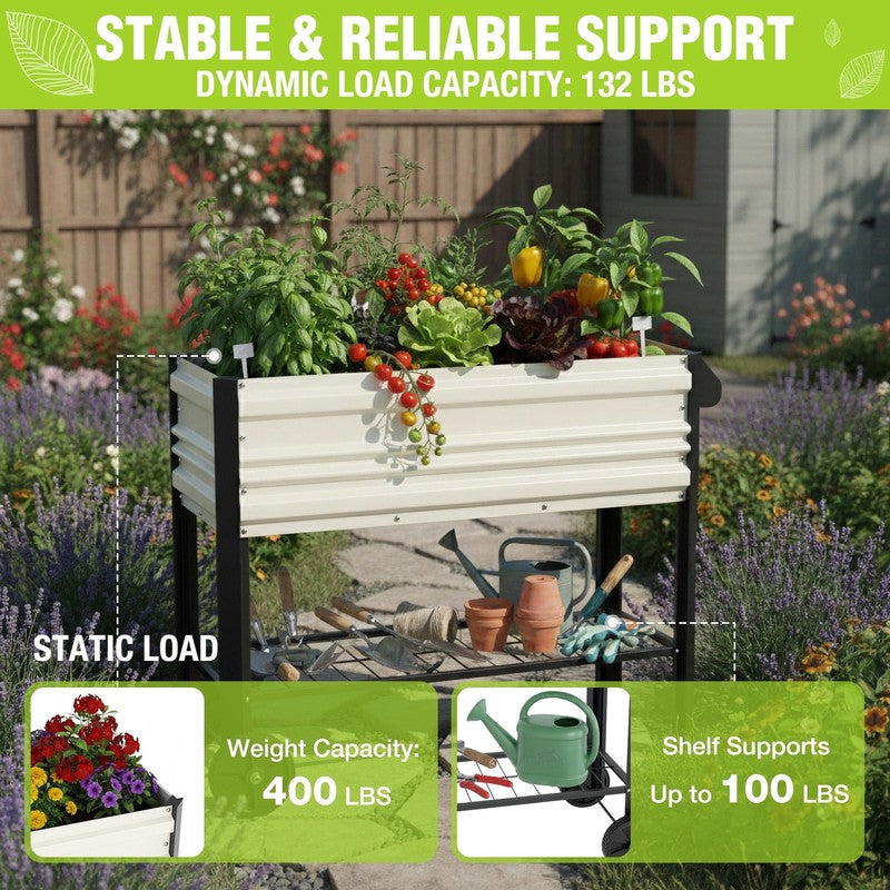 37In Outdoor Galvanized Raised Garden Bed with Legs and Wheels -White1