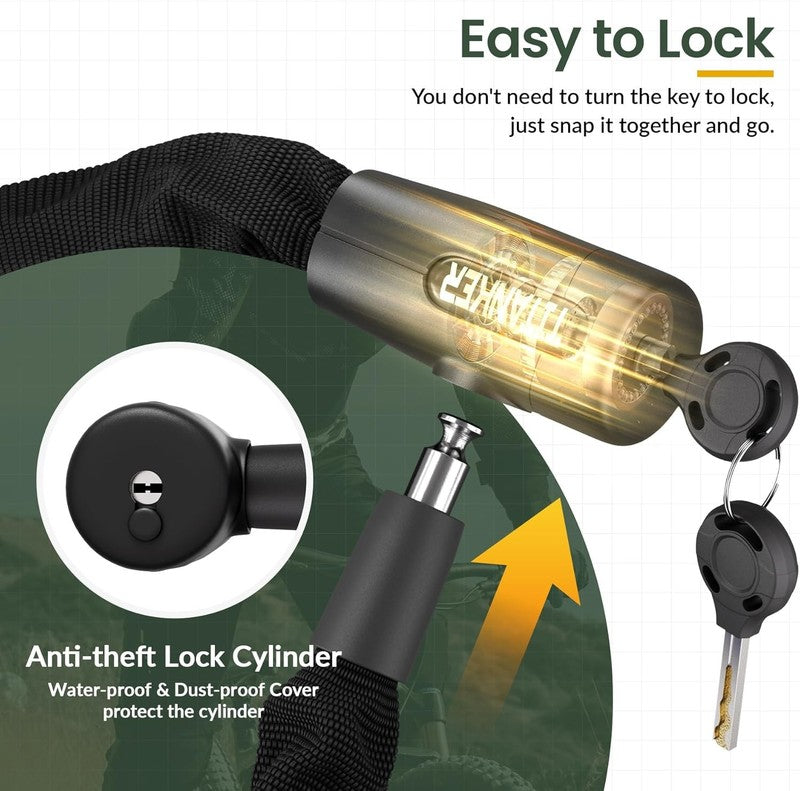 Bike Chain Lock w/ Keys 3.3ft Heavy Duty Anti-Theft 8mm for Bike & More3