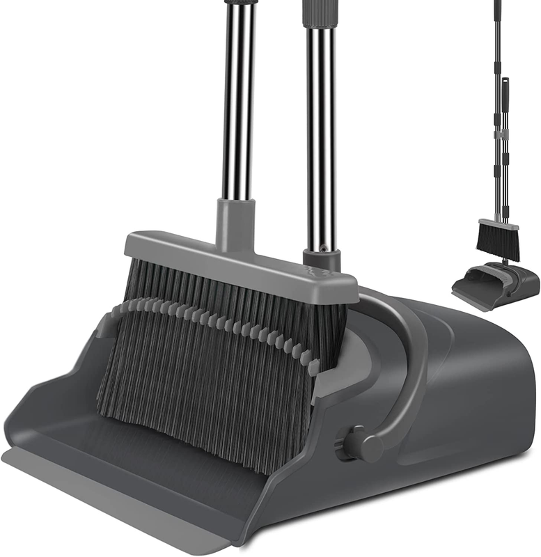 Stand Up Broom and Dustpan Set for Home & Office   Black & Gray0
