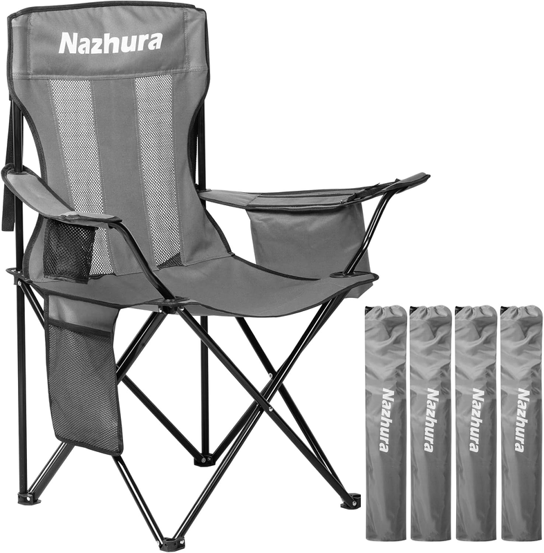 4 Pack Outdoor Camping Chairs Folding/Foldable/Portable with Cooler Pouch, Mesh 0