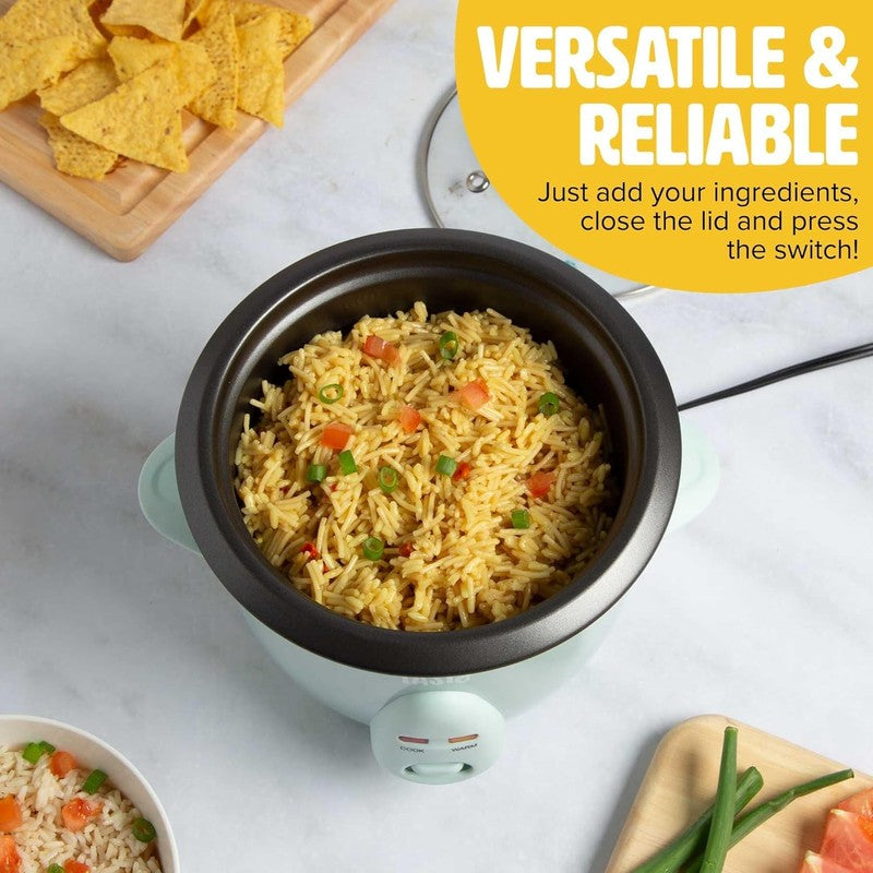 Tasty 2.5Qt Rice Cooker, Aqua – 6 Cups Cooked, Auto Keep Warm, Nonstick3