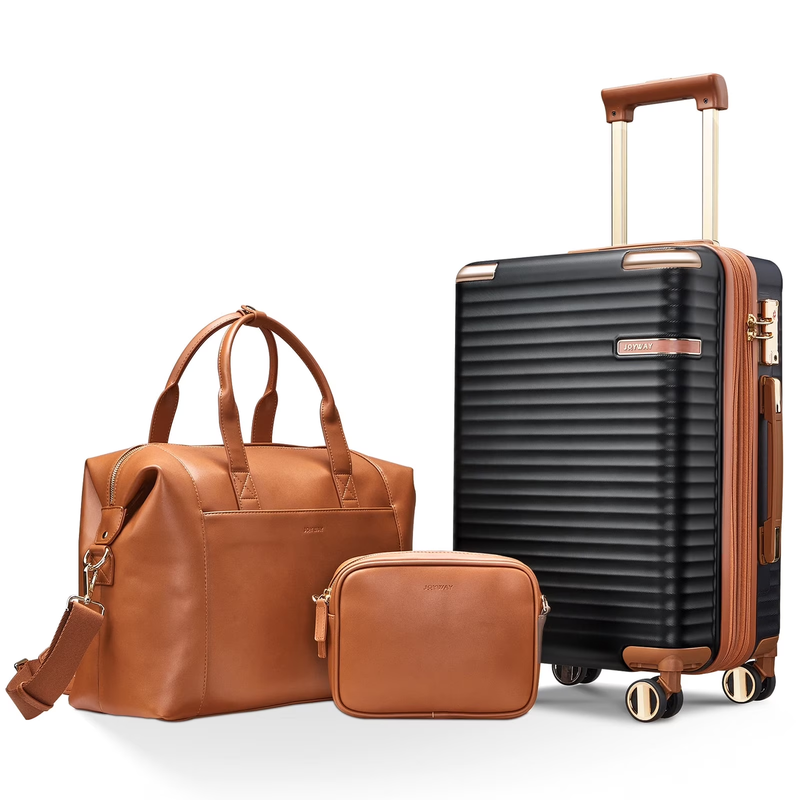 3 Piece Carry On Luggage Set with Swivel TSA Lock and Leather Carry Bag0