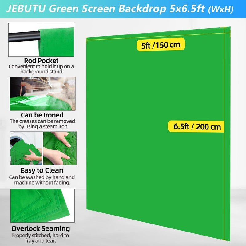 Green Screen Backdrop Kit with Stand, 5X6.5Ft Portable Green Screen Backdrop wit3
