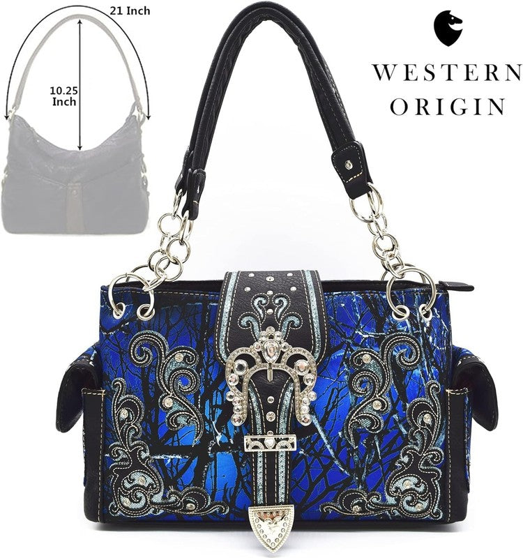 Camouflage Crown Buckle Western Floral Women Shoulder Bag Crossbody Set1