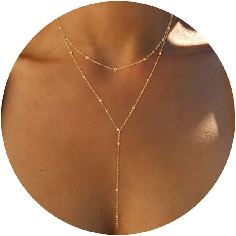 14K Gold/Silver Plated Lariat Y Necklace CZ Beaded Drop Pendant for Women7