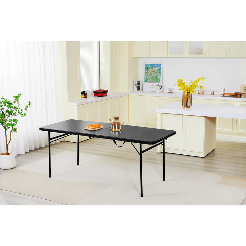 6 Foot Bi-Fold Plastic Folding Table, Black5