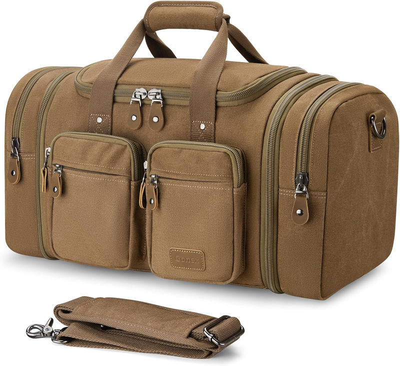 Expandable 50L Canvas Duffle Bag Coffee Travel Gym Weekender Carry On0