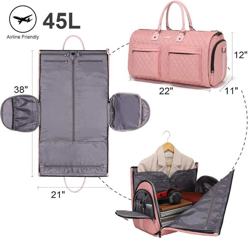 Womens 2in1 Garment Duffle Bag Pink Waterproof Hanging Suit Travel Carry2