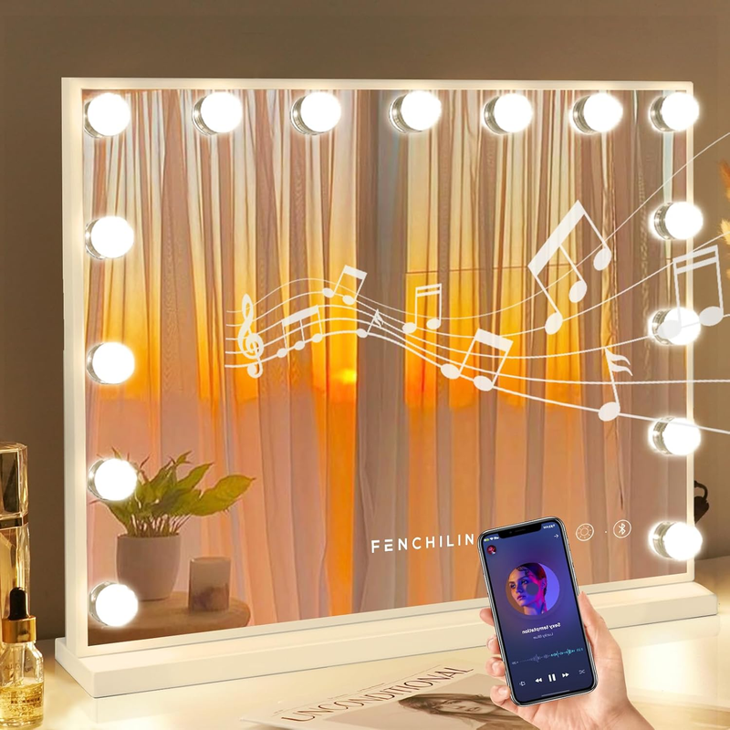 Lighted Vanity Mirror with Bluetooth Speaker 22.8"x18.1" 15 Dimmable LED10