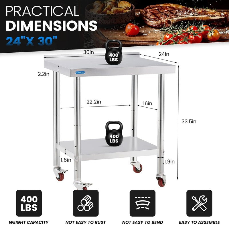 Stainless Steel Prep Work Table 24x30 w/ Backsplash Wheels Adjustable Shelf1