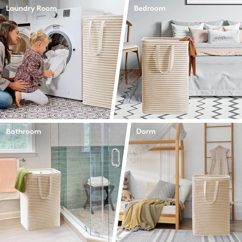 2 Pack 80L Laundry Basket Collapsible Waterproof Reinforced Handles Beige5