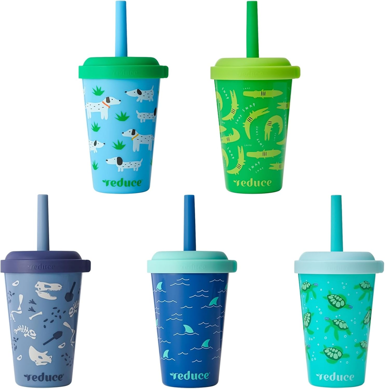Gogo’s Kids 5PK Portable Tumblers 12oz Stackable Cups w/ Lids Spill Proof Straws9