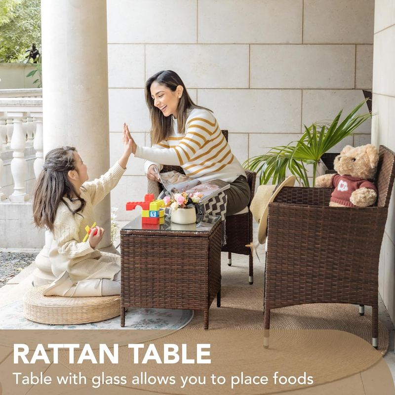 3 Piece Patio Furniture Set PE Rattan Table Outdoor Set Brown Beige Patio Porch3