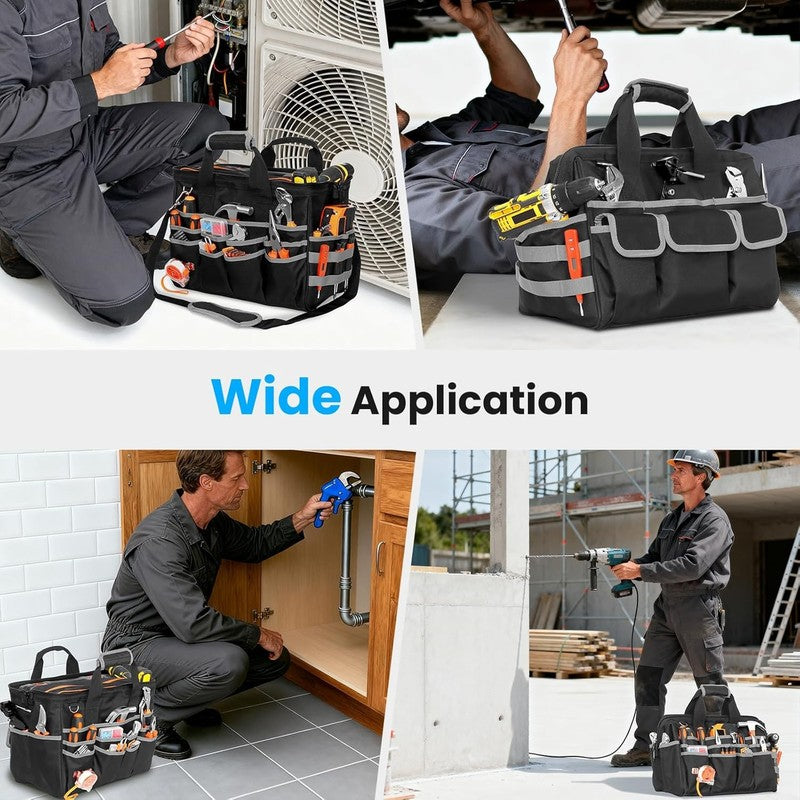 17" Heavy Duty Tool Bag Multi-Pocket Waterproof Portable Organizer Black-Grey6