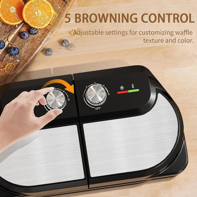 Double Waffle Maker 6" 1400W Belgian Waffle Iron Nonstick Temp Control Stainless2