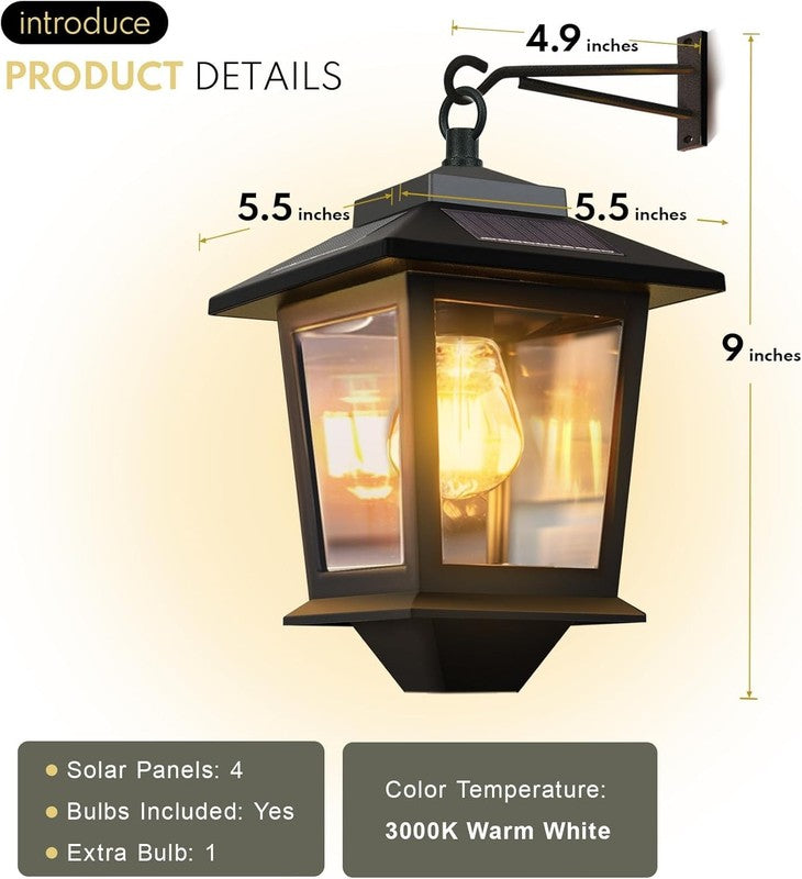 Solar Wall Lanterns 2 Pack   Dusk to Dawn Outdoor LED Sconces with Hooks6