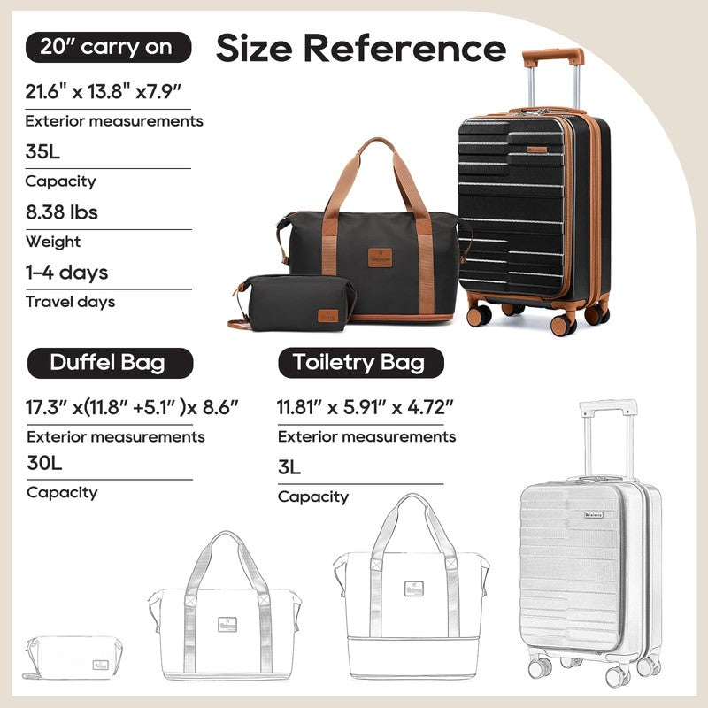 3Pc Carry On Luggage Front Opening TSA Lock Spinner Wheels YKK Zipper5
